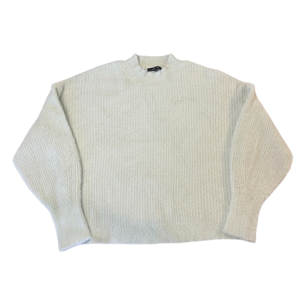 Love Tree Fuzzy Eyelash Knit Sweater Small Sage Green Cozy Soft Pullover